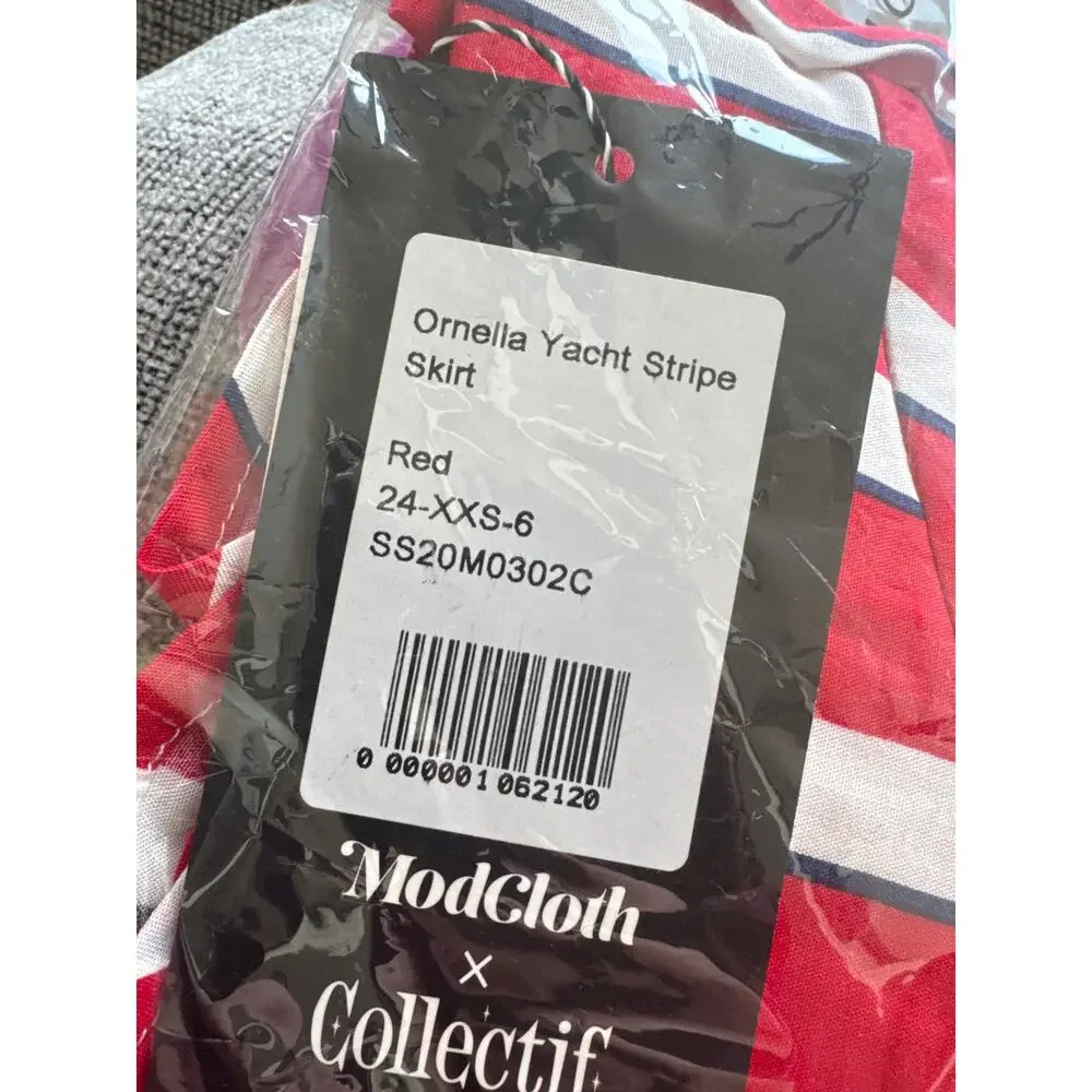 Modcloth x Collectif Ornella Yacht Striped A-Line Red White Sz 2 XXS NWT